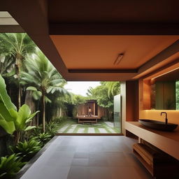 Design a minimalist house worth 150 million with Balinese elements including a kitchen and bathroom