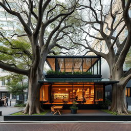 A modern cafe designed on a narrow urban site, measuring 100m in length and 7m in width