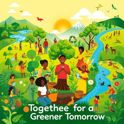 A vibrant and inspiring poster showcasing the positive effects of humans interacting harmoniously with their environment