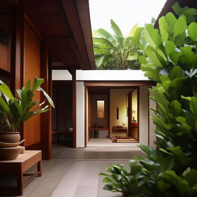 Design a minimalist house worth 150 million with Balinese elements including a kitchen and bathroom