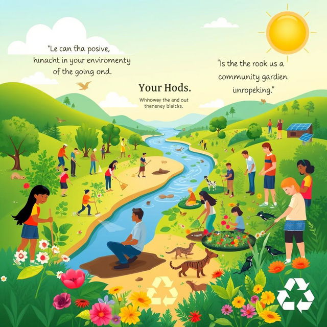 A vibrant and uplifting poster showcasing the positive effects of human beings on their environment