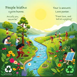 A vibrant and uplifting poster showcasing the positive effects of human beings on their environment