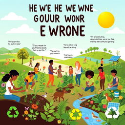 A vibrant and uplifting poster showcasing the positive effects of human beings on their environment