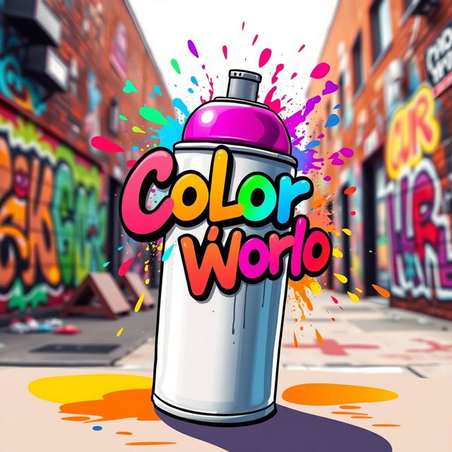 A vibrant illustration of a spray can, with colorful graffiti text 'Color Your World' artistically emerging from the nozzle in a beautiful rainbow effect