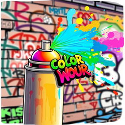 A vibrant illustration of a spray can, with colorful graffiti text 'Color Your World' artistically emerging from the nozzle in a beautiful rainbow effect