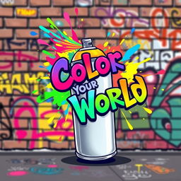 A vibrant illustration of a spray can, with colorful graffiti text 'Color Your World' artistically emerging from the nozzle in a beautiful rainbow effect