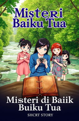 A short story cover titled 'Misteri di Balik Buku Tua'