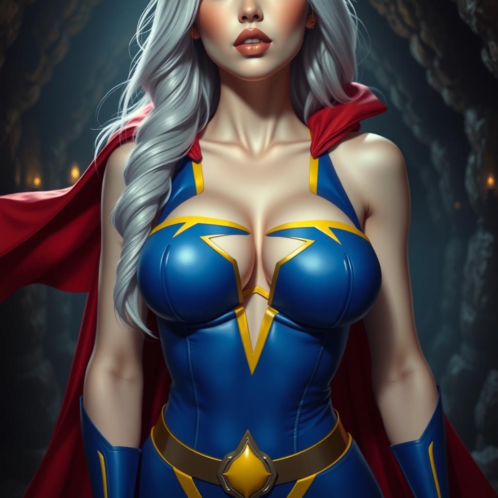 A close-up shot of a gorgeous white female character, showcasing her torso