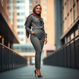 A gorgeous 40-year-old woman wearing a stylish hijab and high fashion heels