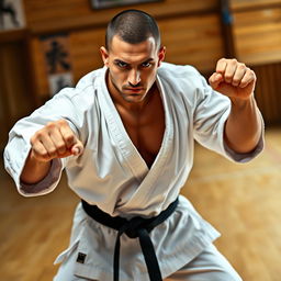 A determined karate practitioner in a dynamic pose, showcasing strength and focus