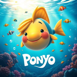 A vibrant movie poster inspired by the style of the film Ponyo, featuring a whimsical underwater scene