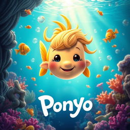 A vibrant movie poster inspired by the style of the film Ponyo, featuring a whimsical underwater scene