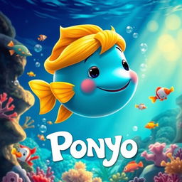 A vibrant movie poster inspired by the style of the film Ponyo, featuring a whimsical underwater scene