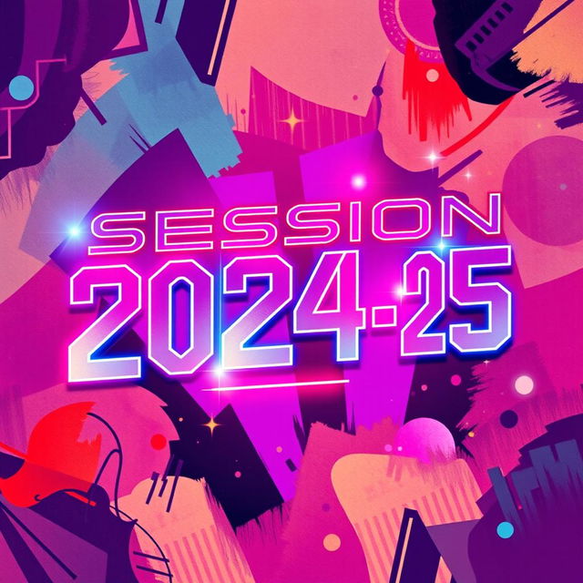 Stylized text graphic featuring the phrase 'Session 2024-25' in a modern, artistic font