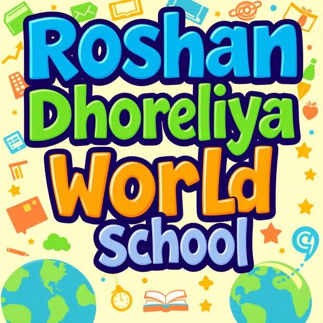 Vibrant and modern text design showcasing 'Roshan Dhoreliya World School'