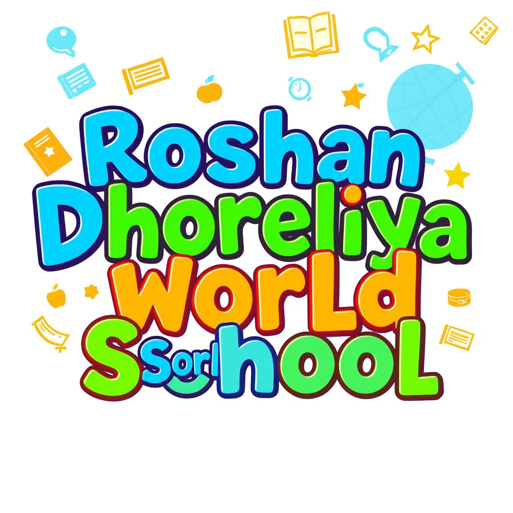 Vibrant and modern text design showcasing 'Roshan Dhoreliya World School'