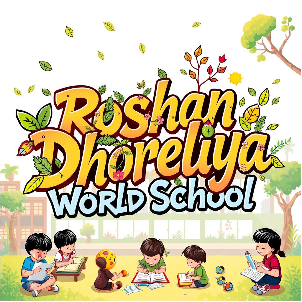 An artistic and modern lettering design that creatively spells out 'Roshan Dhoreliya World School'