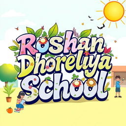 An artistic and modern lettering design that creatively spells out 'Roshan Dhoreliya World School'