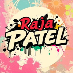 The name 'Raja Patel' stylized in a cool, modern font, surrounded by dynamic elements like graffiti art, urban street vibes, and bold colors