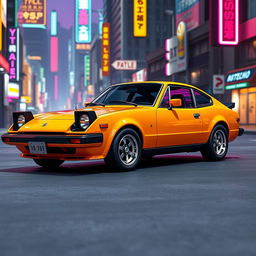 A semi-sporty car designed with a striking 1980s aesthetic, characterized by bold angular lines and geometric shapes typical of that era