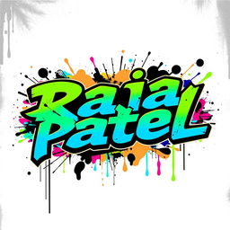 The name 'Raja Patel' presented in a stylish and edgy format, using bold, modern typography with a blend of graffiti and street art elements