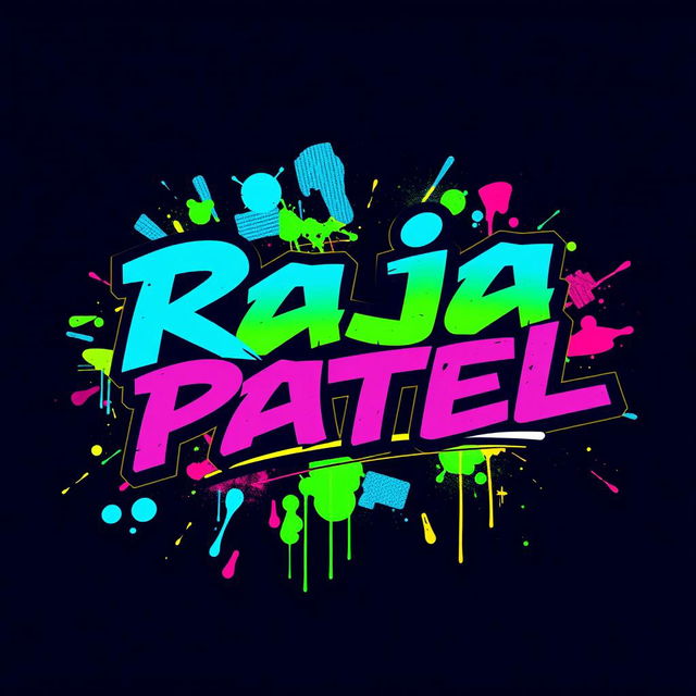 The name 'Raja Patel' presented in a stylish and edgy format, using bold, modern typography with a blend of graffiti and street art elements