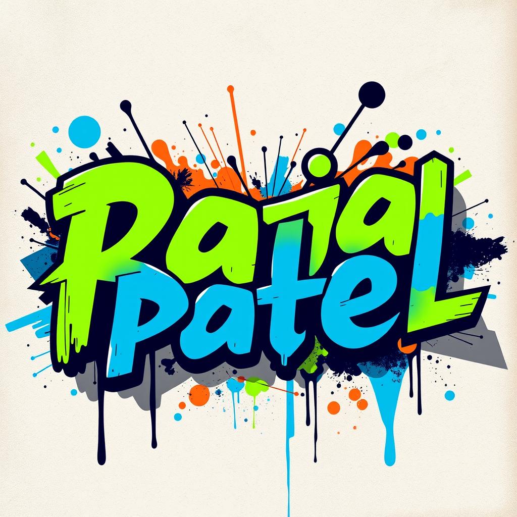 The name 'Raja Patel' presented in a stylish and edgy format, using bold, modern typography with a blend of graffiti and street art elements