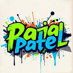 The name 'Raja Patel' presented in a stylish and edgy format, using bold, modern typography with a blend of graffiti and street art elements