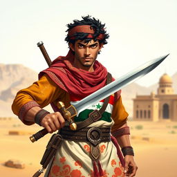 A battle-ready character representing Yemen with a strong and proud stance
