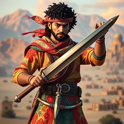 A battle-ready character representing Yemen with a strong and proud stance