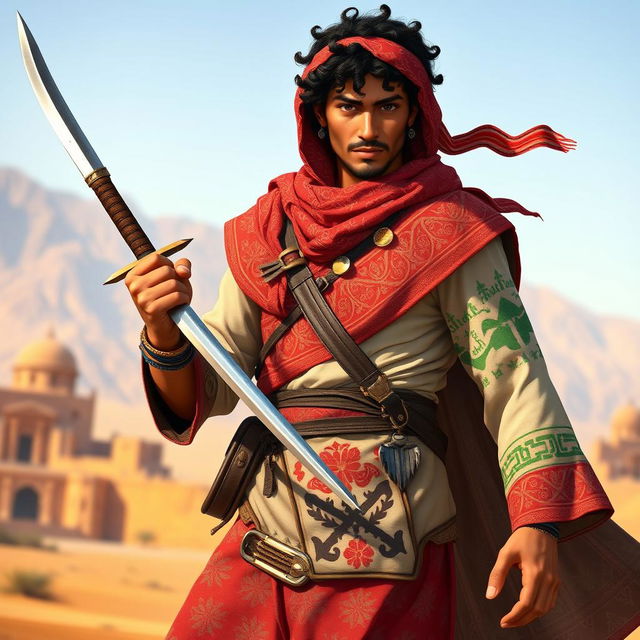 A battle-ready character representing Yemen with a strong and proud stance