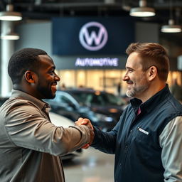 A scene showcasing two men engaged in a handshake, symbolizing partnership and collaboration