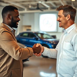 A scene showcasing two men engaged in a handshake, symbolizing partnership and collaboration