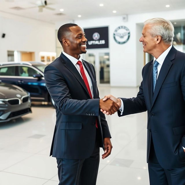 A professional scene featuring two businessmen shaking hands