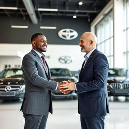 A professional scene featuring two businessmen shaking hands