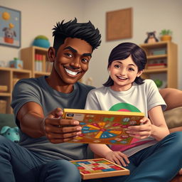 An artistic portrayal of an older brother and his younger sister in a wholesome, familial scene