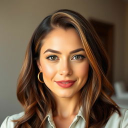 A full-length image of an attractive woman aged 30-45, representing popular American preferences with a diverse background that includes Caucasian, Latina, Asian, and African American features