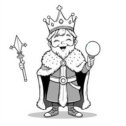 A charming and whimsical illustration of a childish and cute medieval king standing proudly