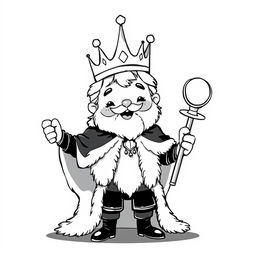 A charming and whimsical illustration of a childish and cute medieval king standing proudly
