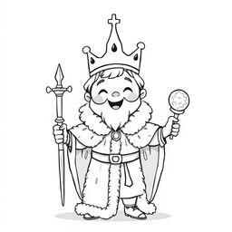 A charming and whimsical illustration of a childish and cute medieval king standing proudly
