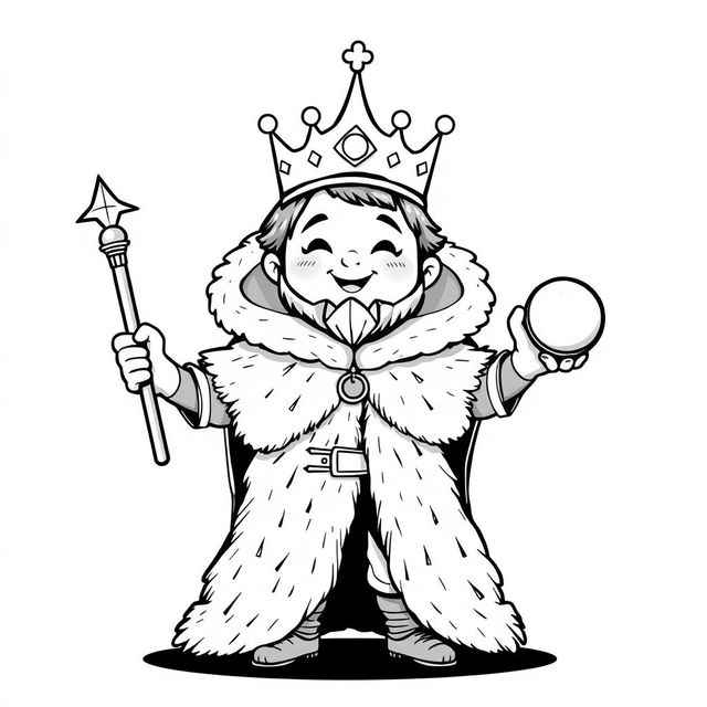 A charming and whimsical illustration of a childish and cute medieval king standing proudly