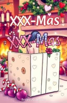 An enticing cover for an erotic coloring book titled "XXX-Mas", featuring a Christmas theme with playful, adult-oriented illustrations