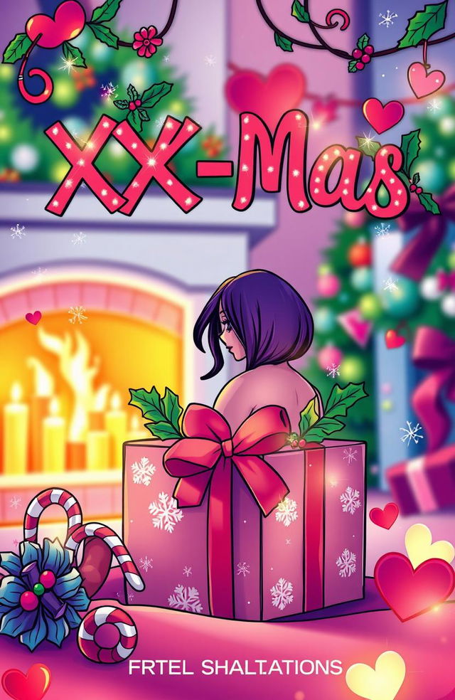 An enticing cover for an erotic coloring book titled "XXX-Mas", featuring a Christmas theme with playful, adult-oriented illustrations