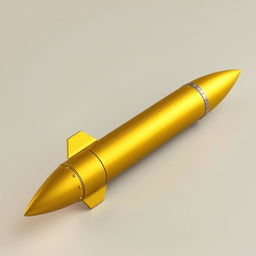 A golden missile with a pee-like color, matte finish without any shine, set against a neutral background to emphasize its unique color