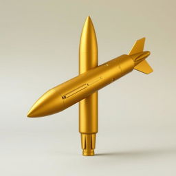 A golden missile with a pee-like color, matte finish without any shine, set against a neutral background to emphasize its unique color