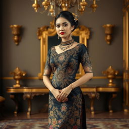 A beautiful traditional black Kebaya, showcasing the elegance and intricate details of Indonesian fashion