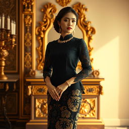 A beautiful traditional black Kebaya, showcasing the elegance and intricate details of Indonesian fashion