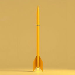 A tall, sleek rocket-missile designed with a vibrant golden hue that resembles the color of pee