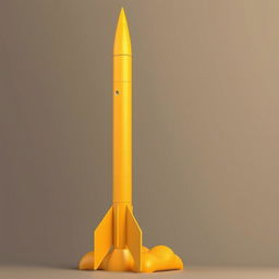 A tall, sleek rocket-missile designed with a vibrant golden hue that resembles the color of pee