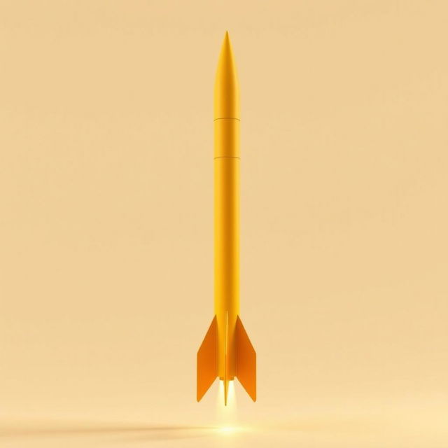 A tall, sleek rocket-missile designed with a vibrant golden hue that resembles the color of pee